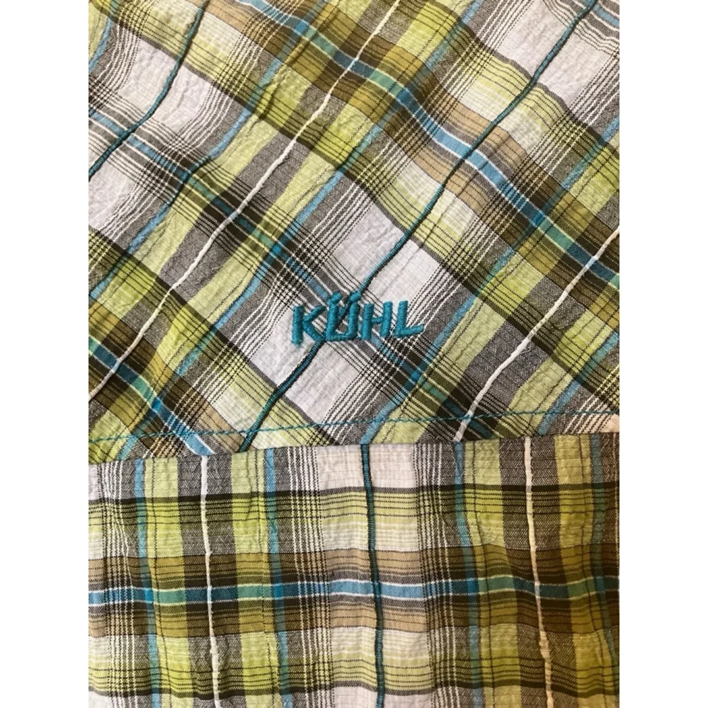 KUHL Stallion Crinkle Short Sleeve Shirt Yellow Green Size S